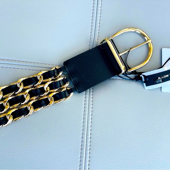 NWT! B-Low The Belt | Wide Leather Chain Belt in Black & Gold Size Small - Picture 15 of 16